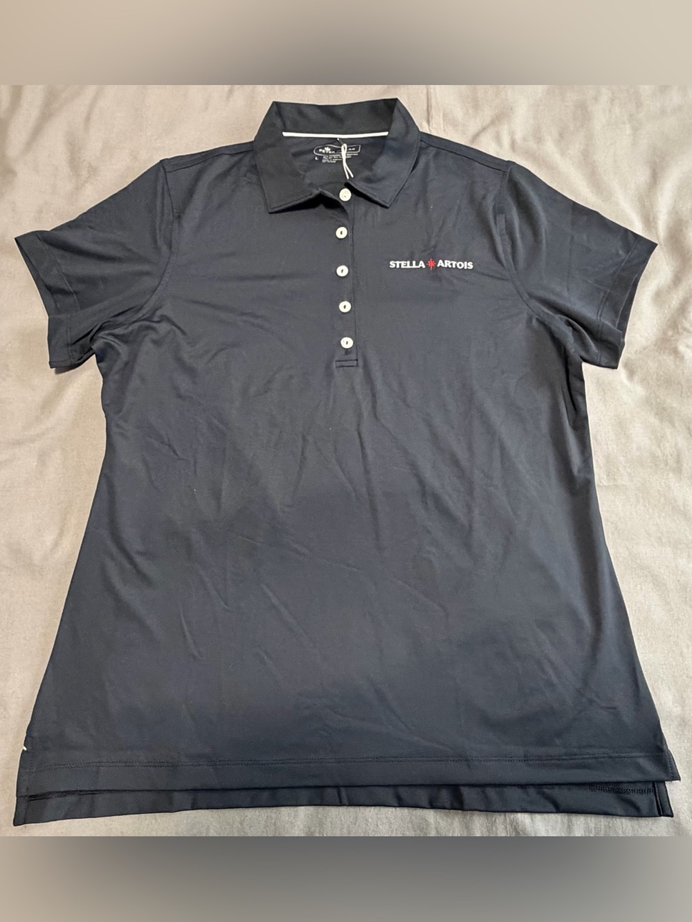Peter Millar X Stella Artois Women’s Polo Shirt Black Large UPF 50+ Stretch - Picture 2 of 7
